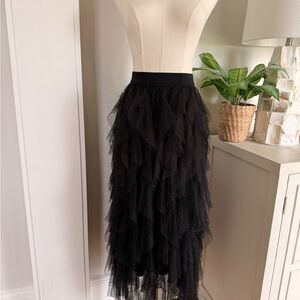 Elegant Anthropologie Black Layered Tulle Skirt